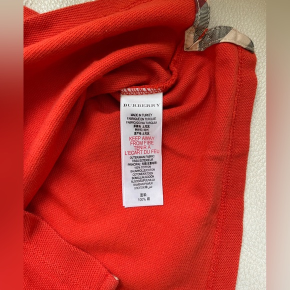 Burberry Orange Polo T Shirt with 2 Buttons and Plaid Lining (Unisex) Size 5Y - Picture 6 of 6